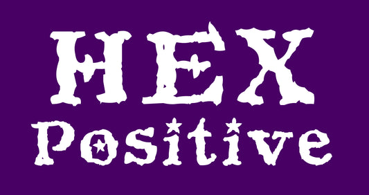 Hex Positive logo, white text on purple background